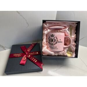 NEW 60th Birthday Gifts for Women, 14oz Pink Coffee Mug with Gold Pink Penny Cai